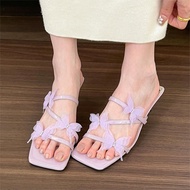 Purple Butterfly Design Square-toe Sandals For Summer New Products For Womens Shoes For Daily Commut