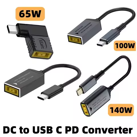 65W 100W 140W Power Adapter Converter for Lenovo Laptop Charger Square Plug DC Input to USB C PD Out