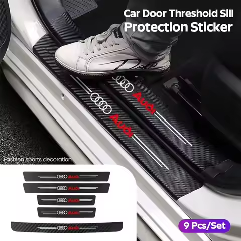 5Pcs Audi Sline Leather Car Door Sill Plate Paint Protectors Stickers for A3 B8 A1 A4 B7 A6 C7 A5 A7