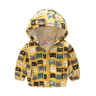 LJMOFA 2-7Y Kids Hooded Coats Soft Hooded Jacket Loose Comfortable Warm Cartoon Printing Long Sleeve