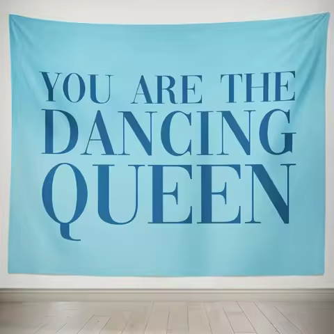 VIKAMA Light Blue "YOU ARE THE DANCING QUEEN" Quote Tapestry Fresh Light Blue Style Wall Hanging for