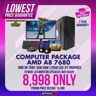 Computer Set AMD A8 7600 8gb RAM 120gb ssd Onboard 19wide Monitor WIFI READY