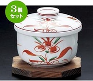 Set of 3 Mushi Bowls, Red Painting Flower Large Mushi Bowl + Cedar Board Set, 3.8 x 3.3 x 3.3 inches