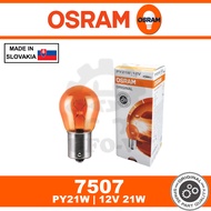 7507 OSRAM Original Made in SLOVAKIA Halogen Light Car Bulb S25 (Single Pin - Orange) PY21W 12V 21W