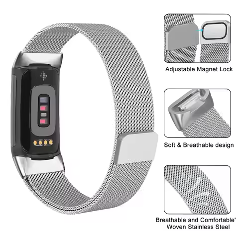 Milanese loop For fitbit charge 6 5 band replacement charge6 wristband stainless steel magnetic brac