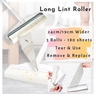Lint Roller 19cm/24cm Hair Dust Roller Remover Sticky Roller Extendable Metal Rod & 180 Tear Refill