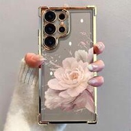 1ชิ้น เคสโทรศัพท์กันกระแทกแบบถุงลมสี่มุม ลายดอกไม้สีทองสร้างสรรค์ (ฟิล์มเลนส์กล้อง) หรูหราแฟชั่น ใช้