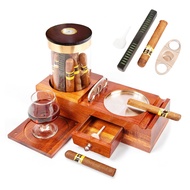 Cigar Humidor and Cigar Ashtray Set with Coaster,Humidifier,Hygrometer,Cigar Cutter,Drawer with Pull