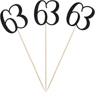 Black Glitter 63rd Birthday Centerpiece Sticks, 12-Pack Number 63 Table Topper Anniversary Party Dec