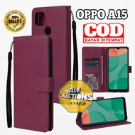 Oppo A15 / Oppo A15S Leather Flip Case- Wallet Case Kulit - Casing Dompet Case Wallet Leather Flip C