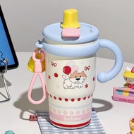 【ซับเซรามิก】ใหม่ แก้วเก็บความเย็น เก็บความร้อน มีหลอด+หูจับ แก้วเซรามิก น่ารัก ความจุ 600ml.เก็บได้ท