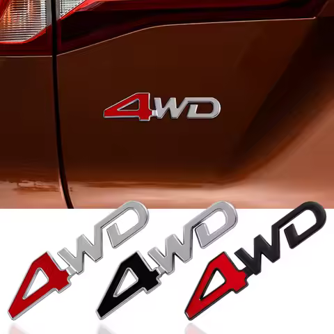 3d Metal Red Black Logo 4WD Emblem Adhesive Letters Car Fender Badge Trunk Decal 4WD Sticker Accesso