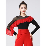 Latin Dance Top - Modern Style Gypsy Suit with Red Net Gauze Wave Sleeves