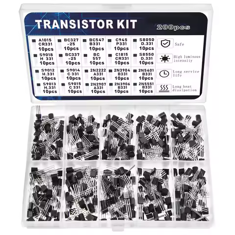 200pcs BJT Transistor Kit 10 Values A1015 BC327 BC337 C1815 S8050 S8850 2N2222 2N2907 PNP NPN Bipola