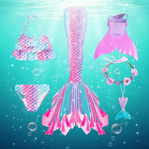Mermaid Costume Girl Tail Beach Dress Costume Can Add Monofins Bikini Swimming Cosplay Mermaid for S