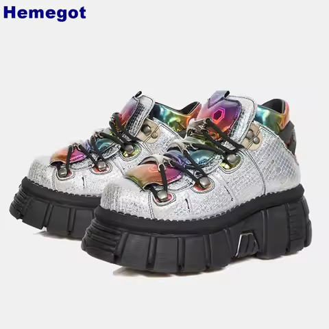 Platform Round Toe Metal Rivet Pumps 2024 Summer New Punk Street Style Rock Short Boots Mixed Color 