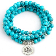 authentic Yoga Blue Howlite Stone Men 6mm 108 Beads Strand Bracelets Lotus Buddha Mala Bracelet For