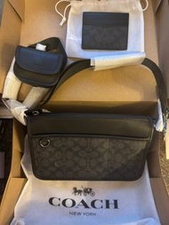 全新 正貨 Coach Heritage Convertible Crossbody Signature Bag + Card holder set Charcoal Black - (brand n