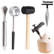 【YW】Coconut Opener Tool Set Stainless Steel Coconut Meat Scraper Coconut Opener with Rubber Mallet F