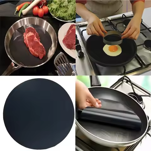2 Pack 24cm Round Non Stick Pan Liner Sheet High Temperature for Frying Pan Wok Kitchen BBQ and Baki