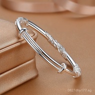Ethnic Style999.9Silver Bracelet Filigree Floral Open Pure Silver Bangle Solid Bangle Push-Pull