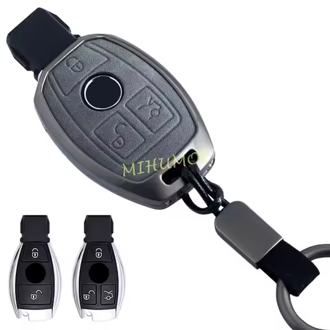 2 3 Button Metal Leather Key Fob Case Cover Chain Accessories For Mercedes Benz C200 C300 C43 GLA200