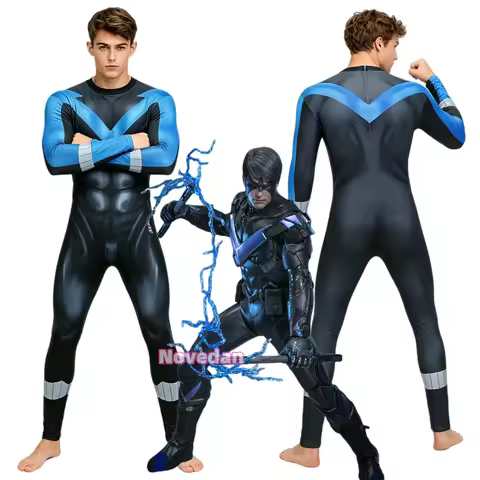 Gotham Knights Superhero Nightwing Men Cosplay Zentai Suit Dick Grayson Jumpsuit Tights Catsuit Hall