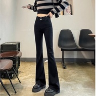 [Off-Shelves Senior Sister] Black Flared Trousers Korean Version Jeans Narrow Straight-Leg Pants Sli