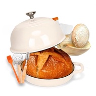 Uniflasy 5QT Enamel Cast Iron Dutch Oven Bread Baking Set with Bread Proofing Basket Scoring Lame & 