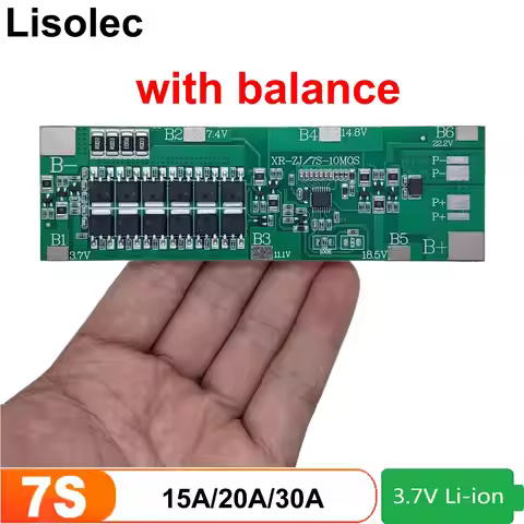 7S 24V BMS with Balance 15A 20A 30A Protection Board for 7S1P 7S2P 7S3P 18650 21700 25.9V 29.4V Li-i