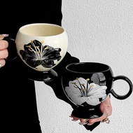 High-Value Lily Mug Ceramic Office Household Drinking Cup Breakfast Cup Can Have Spoon Coffee Cup 6E