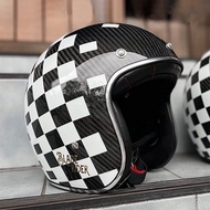 หมวกกันน็อคคาร์บอนไฟเบอร์ Blade Rider Vintage Motorcycle ฤดูร้อน 3/4 หมวกกันน็อคลายสก็อตดำขาว หมวกกั