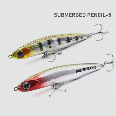 Mini Sinking Pencil Fishing Lure, Submerged Vibration Stickbait Hard Bait with Treble Hooks for Bass