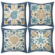 Short Plush Pillow Cover 45cm x 45cm, Blue Mandala Geometric Shell Cushion Cover Home Decor