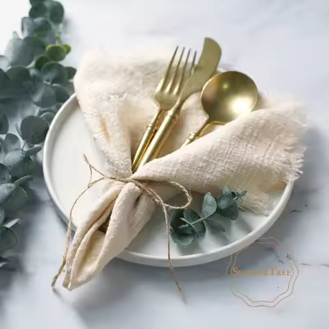 12pcs Napkins 41cm X 41cm Cotton Cloth Fabric Gauze Retro Burr Rustic Cheesecloth Towel Wedding Part