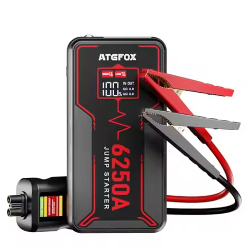 Portable Car Jump Starter with Smart LCD Jumper Cables Up to 10L Gas 6.5L Diesel 12V Battery Booster
