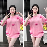 UNISEX WOMEN'S T-SHIRT FOR SUMMER FULL 7 CUTE PINK BOWNS Loose Format COTTON baju perempuan t shirt 
