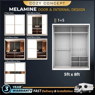 [FREE INSTALL] 100% Melamine Almari Baju Full Cermin /Mirror Wardrobe Sliding Door Anti Jump 5ft / 6