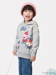 男幼童裝|Gap x 佩佩豬聯名 Logo印花刷毛帽T-灰色