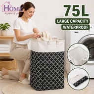 75L Folding Laundry Basket Waterproof Canvas Storage Bin With Handle For Clothes Toys Home