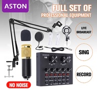 ASTON ไมค์ ไมค์อัดเสียง คอนเดนเซอร์ Pro Condenser Mic Microphone BM800 พร้อม ขาตั้งไมค์โครโฟน และอุปกรณ์เสริมUSB【โช้คอัพโลหะ】