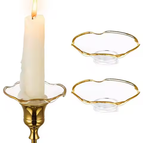 3 Pack Heat Resistant Glass Candle Holders Wax Catcher Anti-Drip Guards Anti-Tip Base for Romantic D