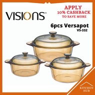 Visions 6pcs Covered Versapot Casserole Set (VS-332) Periuk Masak Cooking Pot Casserole with Lid Cookware