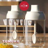 [AKINO]TOMOKO Spooned Spice Container Salt And Pepper Glass Bottle Spoon Lid Salt Pepper Glass Container Practical Spice Storage Multipurpose Kitchen Spice Bottle