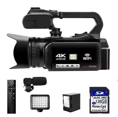 WIFI Camcorder 4K Video Camera 64MP 60FPS HD Auto Focus Vlogging 4.0" Touch Screen 18X Zoom for Live