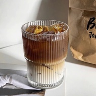 Set of 6 Cups 2-layer striped glass cups H015, 320ml capacity glass cups for iced coffee, tea, juice