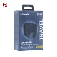 VIVAN Universal Power Adapter 20W VPS-T003A USB Type-C Multi-country Travel Multipurpose Power Plug 