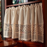 Handmade Crochet Short Curtains for Living Room Farmhouse Valance Retro Rod Pocket Beige Cotton Linen Knitted Boho Curtain Topper for Kitchen Small Window
