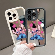 For Redmi 12 12c 13c 13 14c Casing Cute Cartoon Stitch Case Luxury Make Up Mirror Case