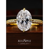 4ct < Moonlight > Ice Flower Cut Oval Large Diamond 925 Silver Ring Minimalist Style Inlaid High Car